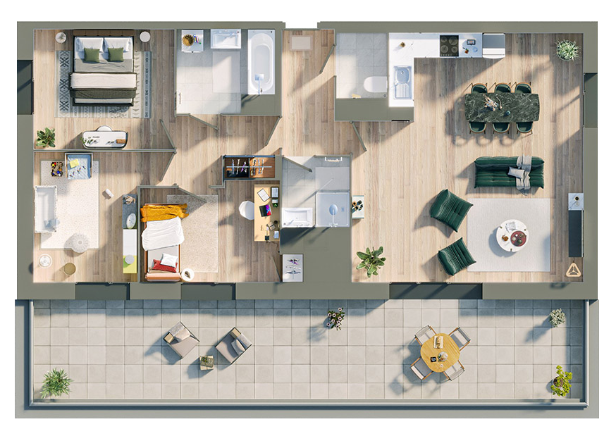 Plan 3D appartement T4 — Résidence L'Épicentre Wattignies